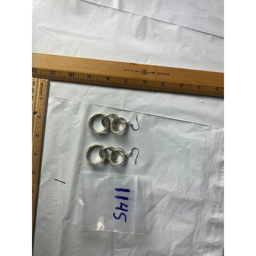 Chunky Linked Circle Hoop Dangle Earrings‎ Silver Tone Women Accessory